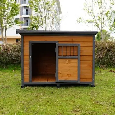 45 in_ Outdoor Solid Wood Large Dog House with Lockable Breathable Wood Door and Waterproof Roof.webp